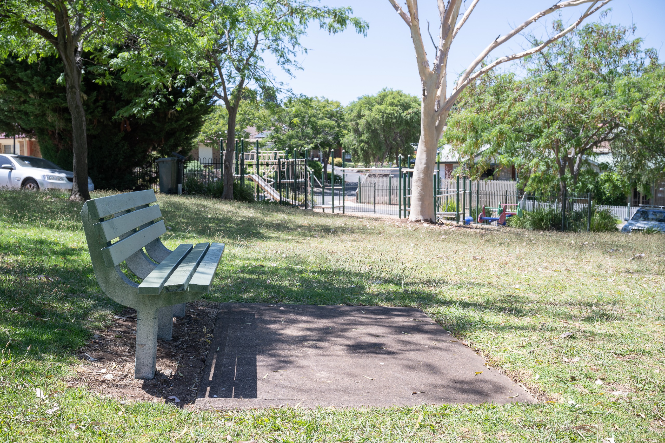 Park bench and looking down to the playspace