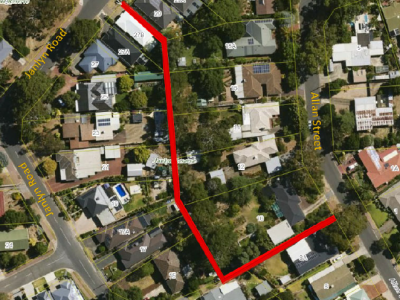 Aerial map showing the location of Janlyn Reserve as a red line